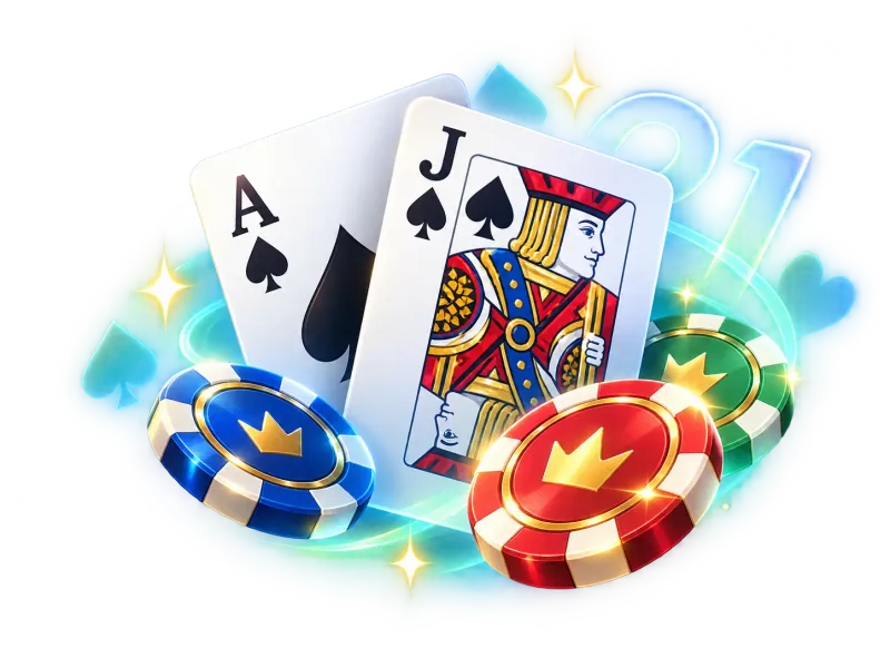 Blackjack-Karten mit Chips und weichem Licht