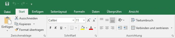 Excel-Menüband mit sichtbaren Registerkarten