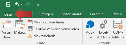 Excel-Dateimenü mit Druckbereich
