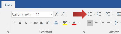 Aufzählungen und Nummerierungen hinzufügen, Screenshot 1