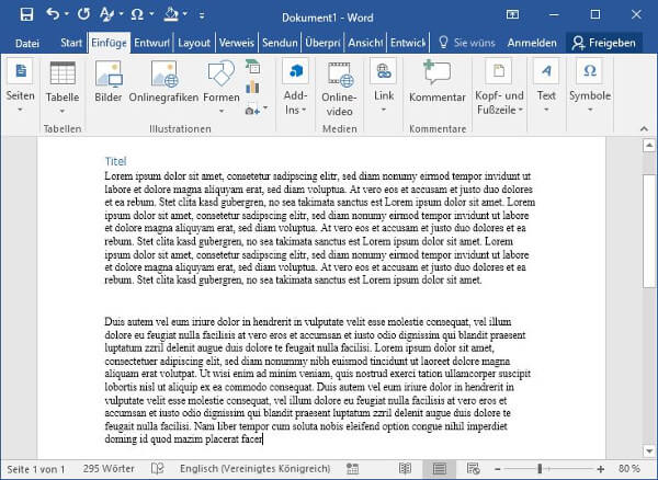 Diagramme in Word, Screenshot 1