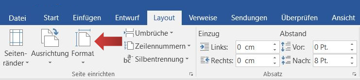 Format und Ausrichtung bestimmen, Screenshot 1