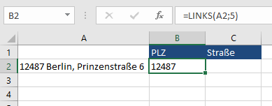 Excel-Tabelle mit Beispiel zur LINKS-Funktion