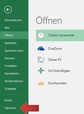 Excel-Optionen mit Add-Ins für Solver